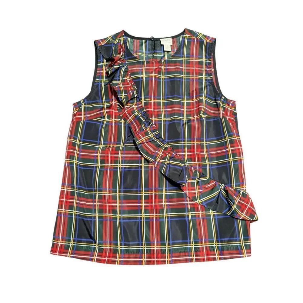 J.Crew Factory Women's Tartan Plaid Ruffle Tank Blouse Size 4